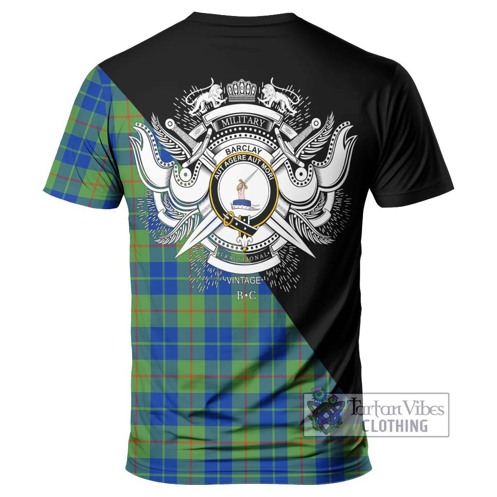 Barclay Hunting Ancient Tartan T-Shirt with Family Crest and Military Logo Style - Tartanvibesclothing Shop