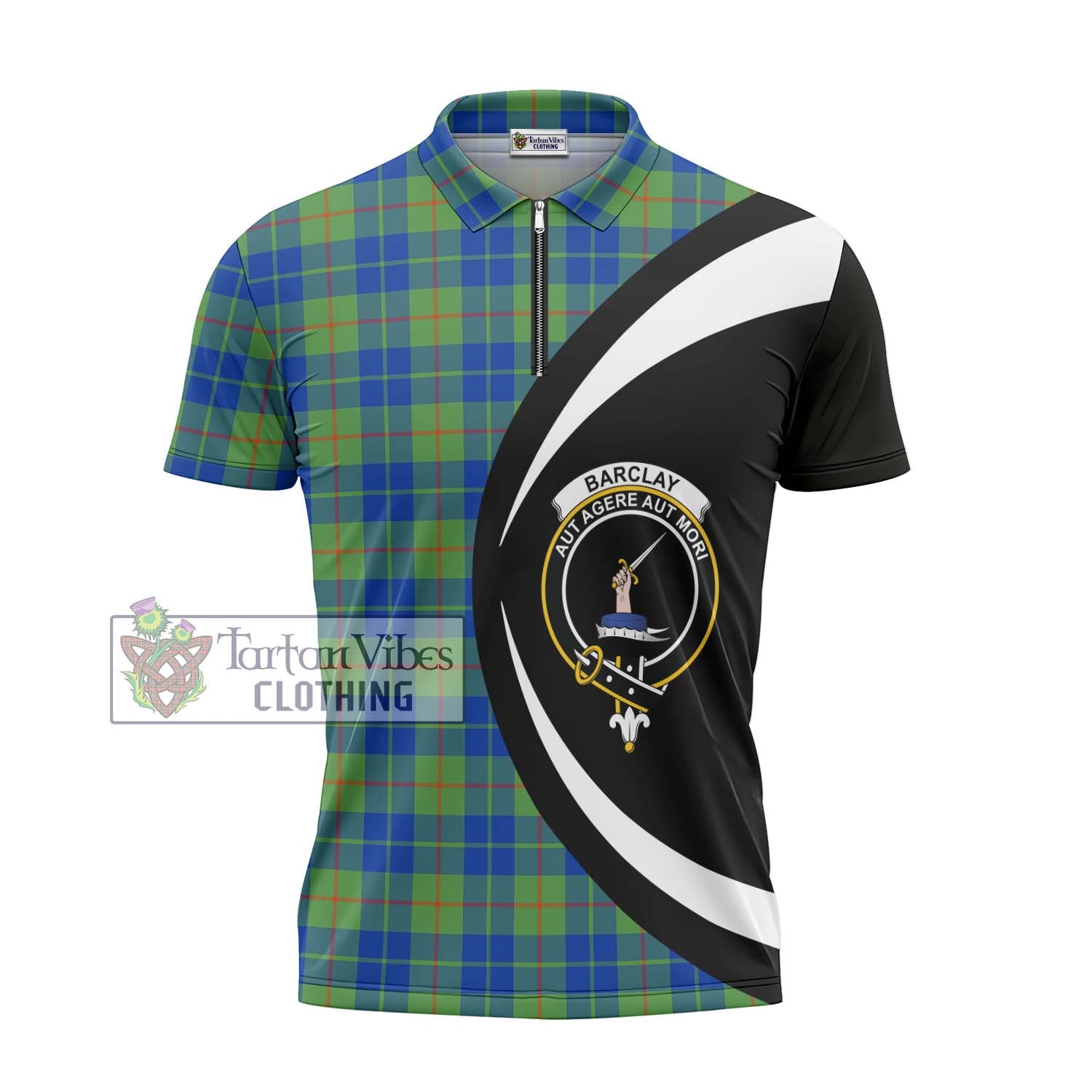 Tartan Vibes Clothing Barclay Hunting Ancient Tartan Zipper Polo Shirt with Family Crest Circle Style