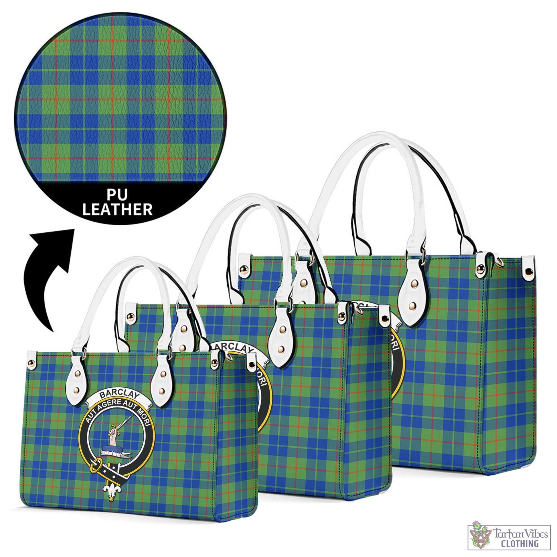 Tartan Vibes Clothing Barclay Hunting Ancient Tartan Luxury Leather Handbags with Family Crest