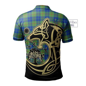 Barclay Hunting Ancient Tartan Polo Shirt with Family Crest Celtic Wolf Style