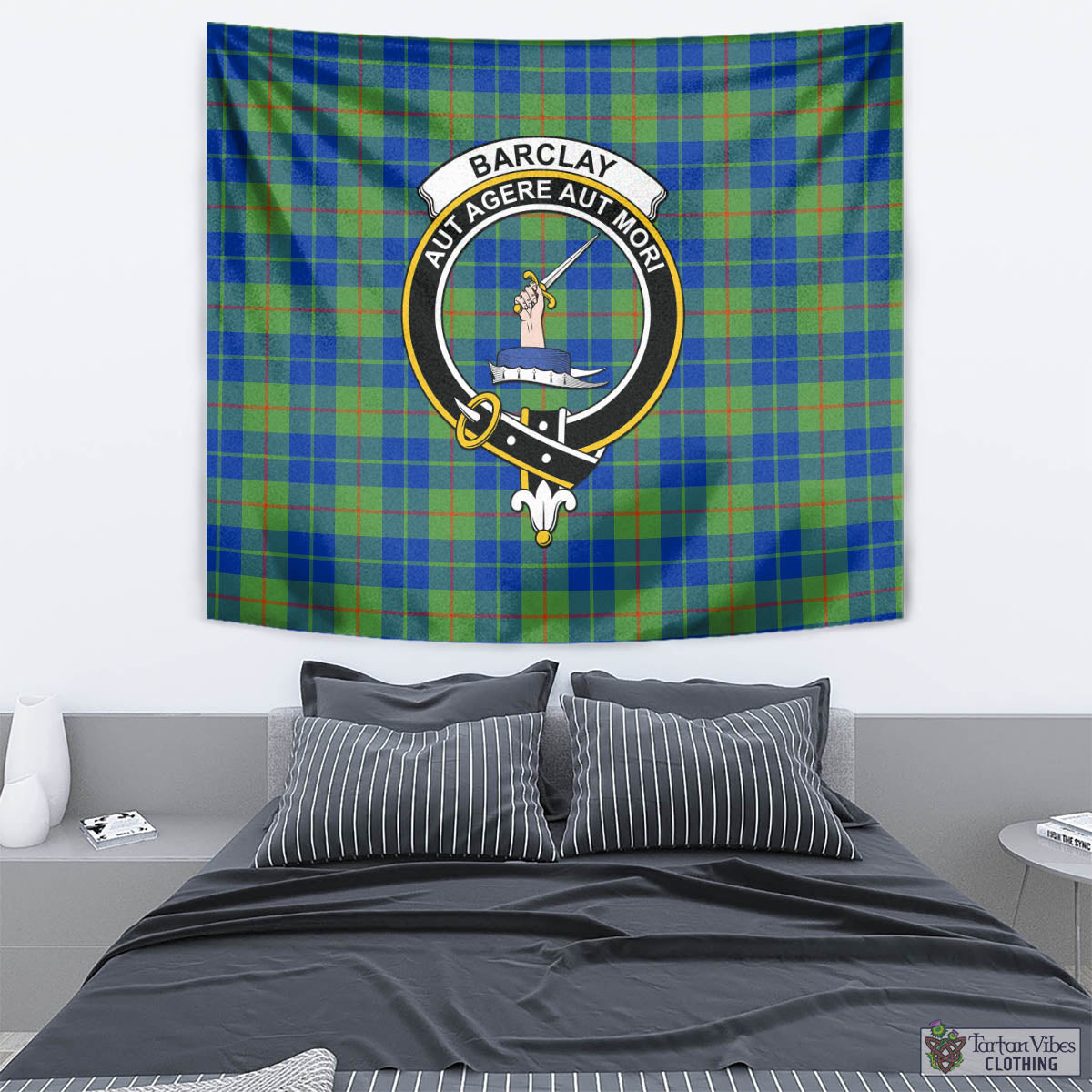 Tartan Vibes Clothing Barclay Hunting Ancient Tartan Tapestry Wall Hanging and Home Decor for Room with Family Crest