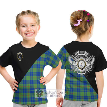 Barclay Hunting Ancient Tartan Kid T-Shirt with Family Crest and Military Logo Style