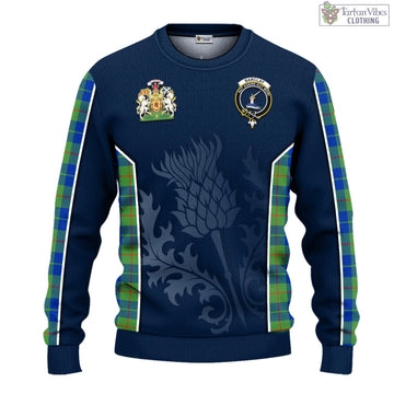 Barclay Hunting Ancient Tartan Knitted Sweatshirt with Family Crest and Scottish Thistle Vibes Sport Style