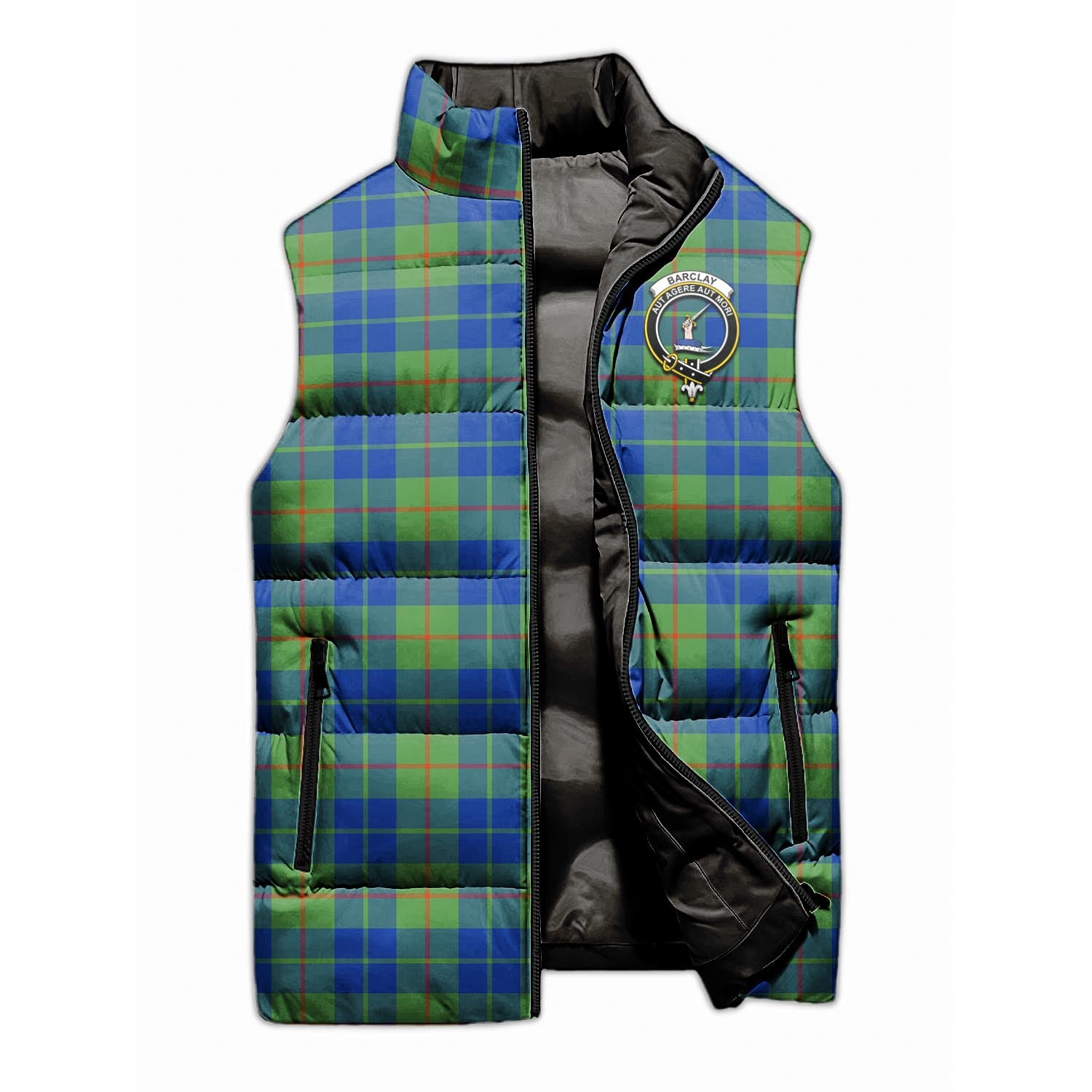 Barclay Hunting Ancient Tartan Sleeveless Puffer Jacket with Family Crest - Tartanvibesclothing