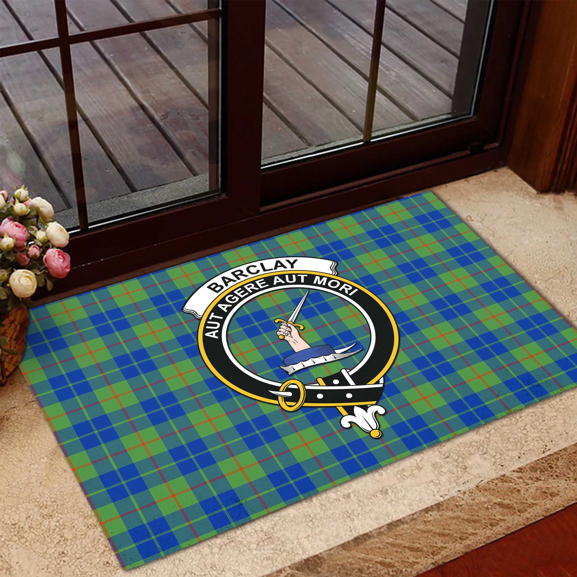 Barclay Hunting Ancient Tartan Door Mat with Family Crest - Tartanvibesclothing