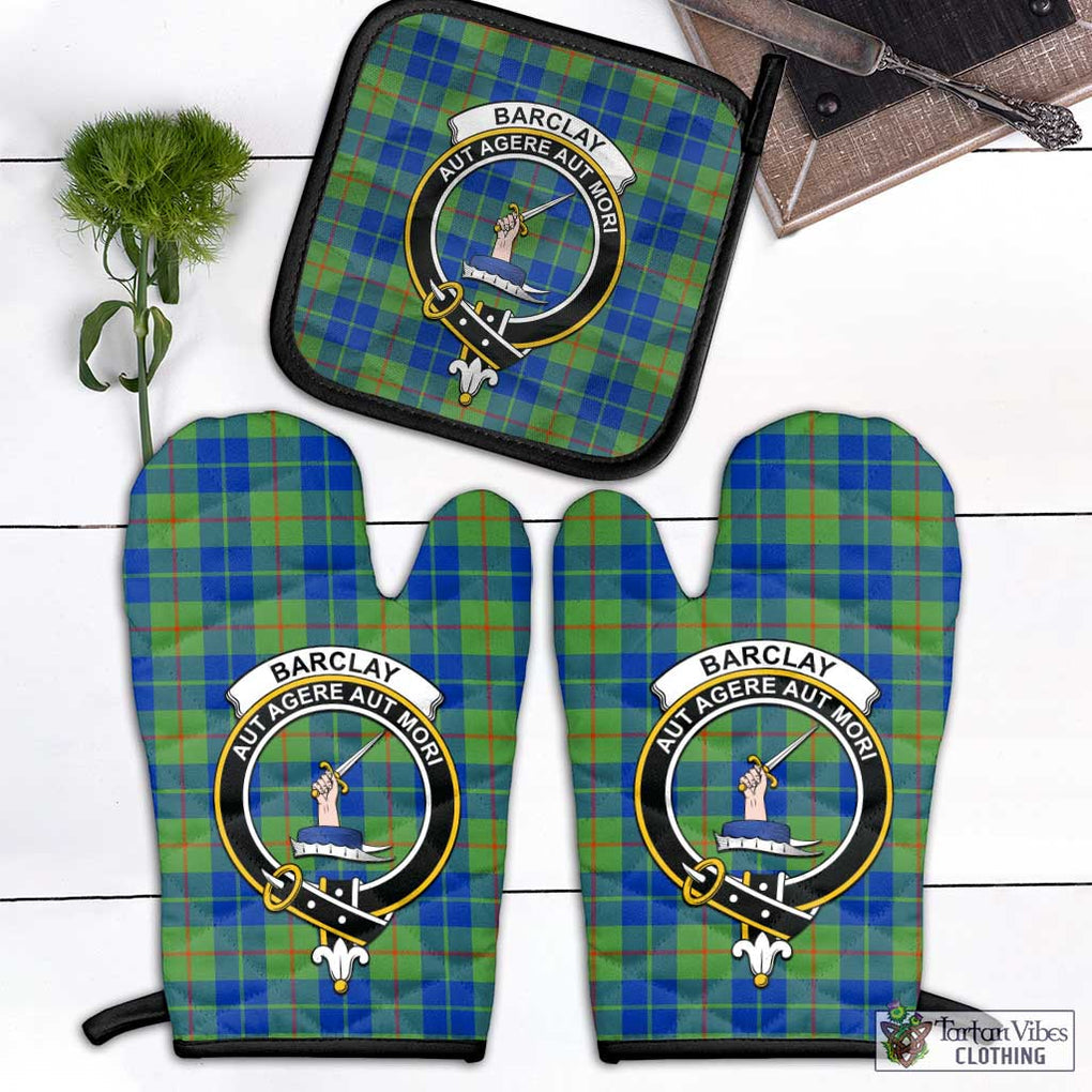 Barclay Hunting Ancient Tartan Combo Oven Mitt & Pot-Holder with Family Crest Combo 1 Oven Mitt & 1 Pot-Holder Black - Tartan Vibes Clothing