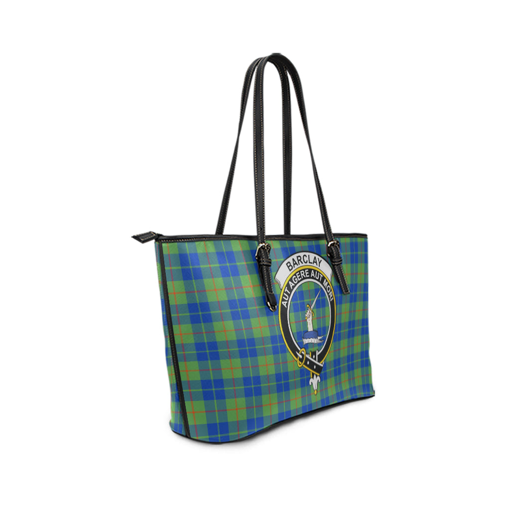 Barclay Hunting Ancient Tartan Leather Tote Bag with Family Crest - Tartanvibesclothing