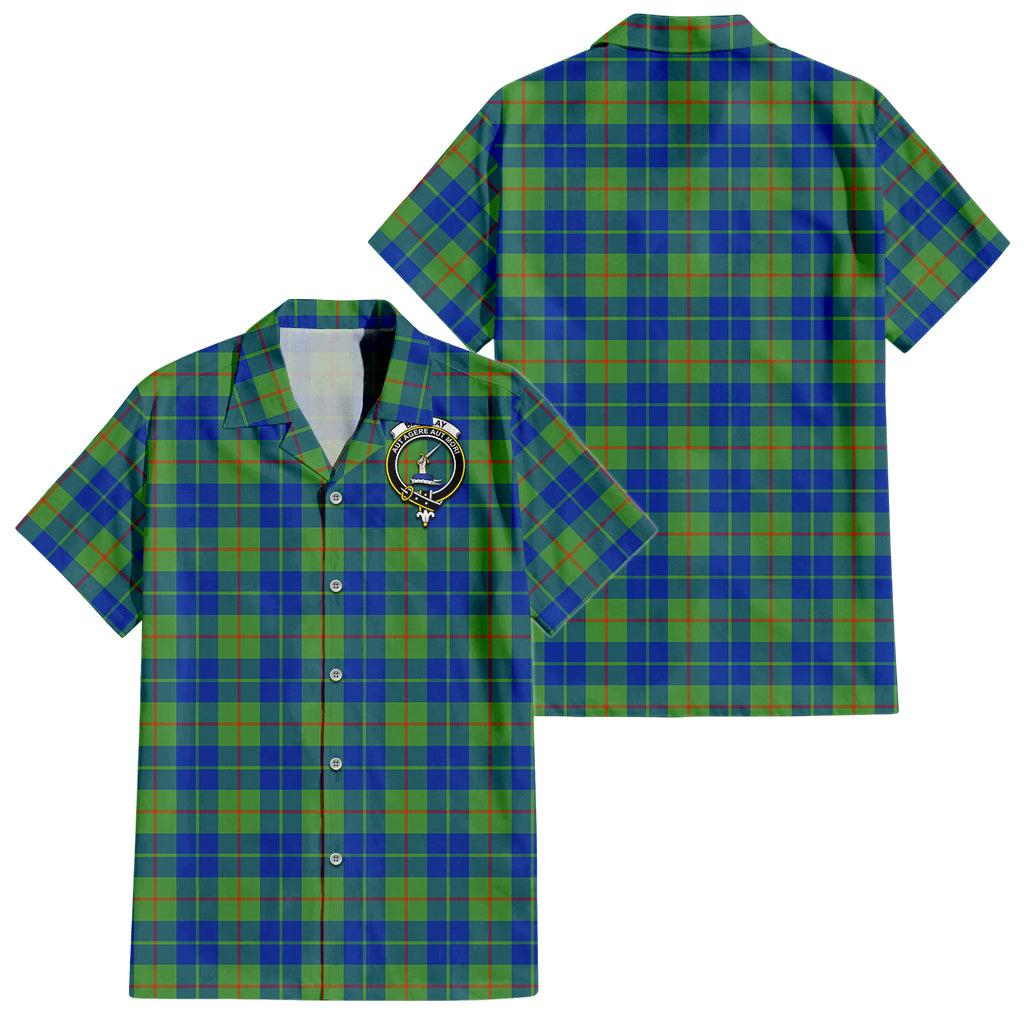 Barclay Hunting Ancient Tartan Short Sleeve Button Down Shirt with Family Crest - Tartanvibesclothing