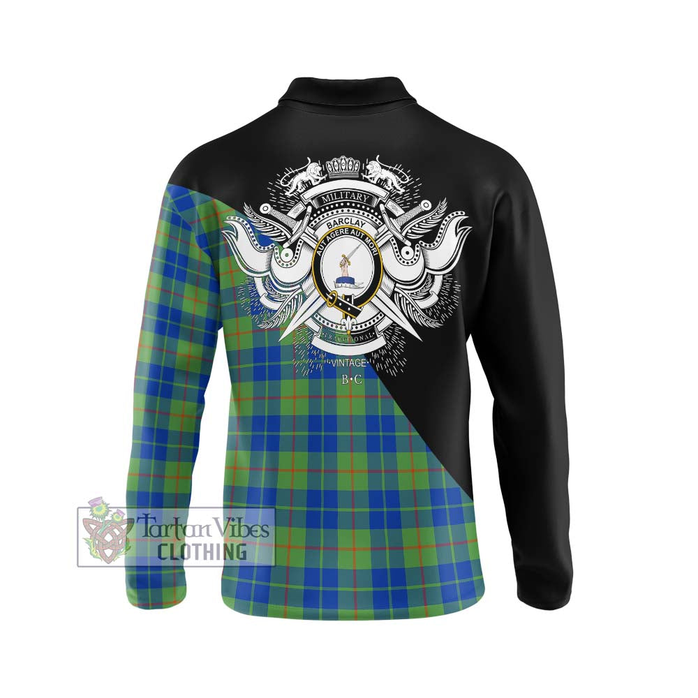 Barclay Hunting Ancient Tartan Long Sleeve Polo Shirt with Family Crest and Military Logo Style - Tartanvibesclothing Shop