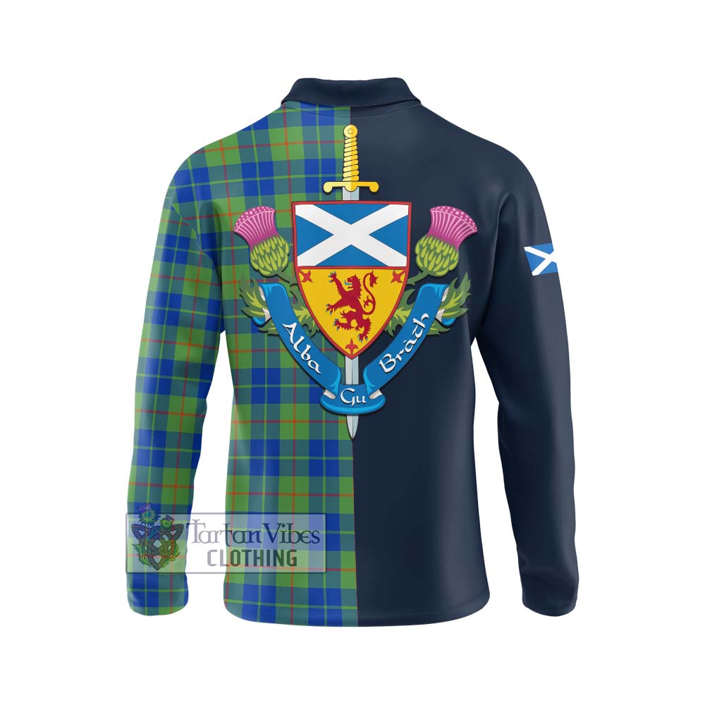 Tartan Vibes Clothing Barclay Hunting Ancient Tartan Long Sleeve Polo Shirt with Scottish Lion Royal Arm Half Style