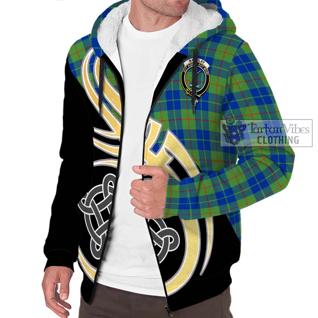 Barclay Hunting Ancient Tartan Sherpa Hoodie with Family Crest and Celtic Symbol Style - Tartan Vibes Clothing