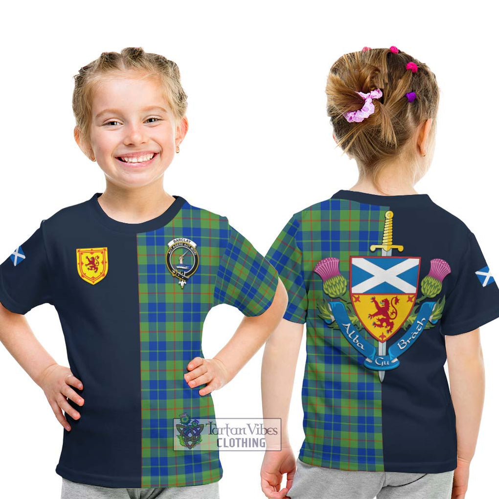 Tartan Vibes Clothing Barclay Hunting Ancient Tartan Kid T-Shirt with Scottish Lion Royal Arm Half Style