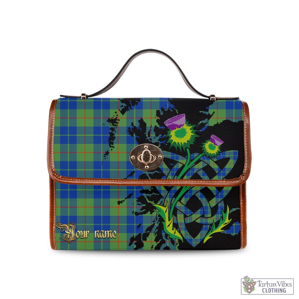 Tartan Vibes Clothing Barclay Hunting Ancient Tartan Waterproof Canvas Bag with Scotland Map and Thistle Celtic Accents