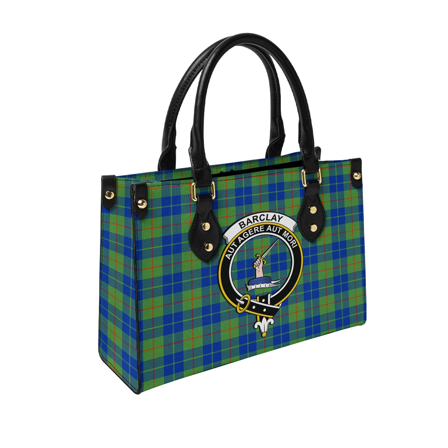 Barclay Hunting Ancient Tartan Leather Bag with Family Crest - Tartanvibesclothing