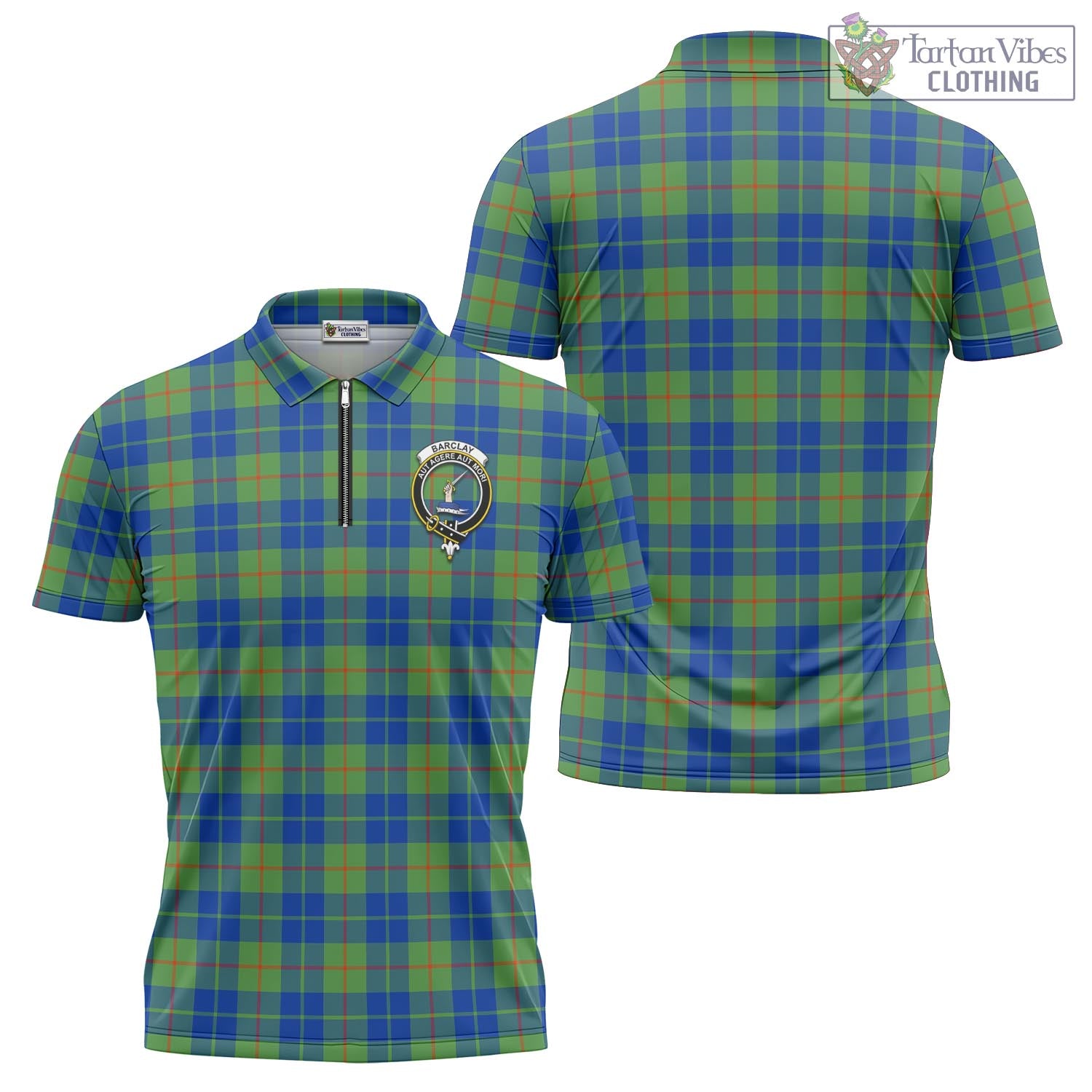 Tartan Vibes Clothing Barclay Hunting Ancient Tartan Zipper Polo Shirt with Family Crest