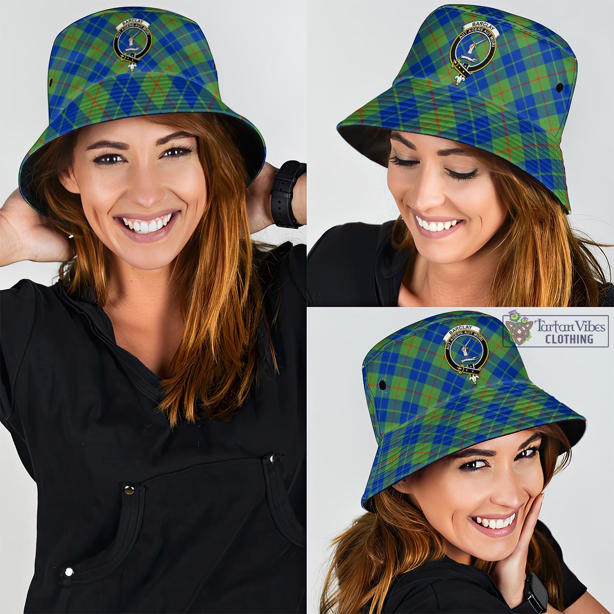 Tartan Vibes Clothing Barclay Hunting Ancient Tartan Bucket Hat with Family Crest