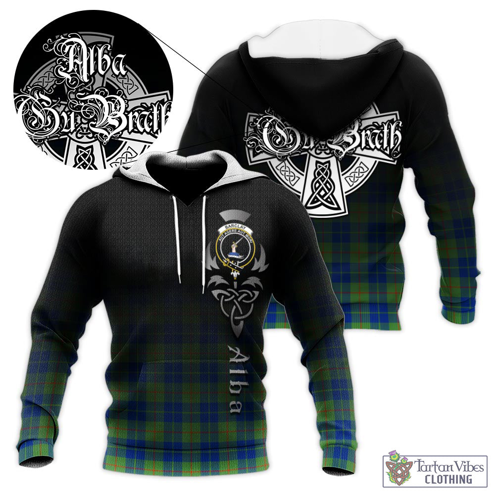 Tartan Vibes Clothing Barclay Hunting Ancient Tartan Knitted Hoodie Featuring Alba Gu Brath Family Crest Celtic Inspired