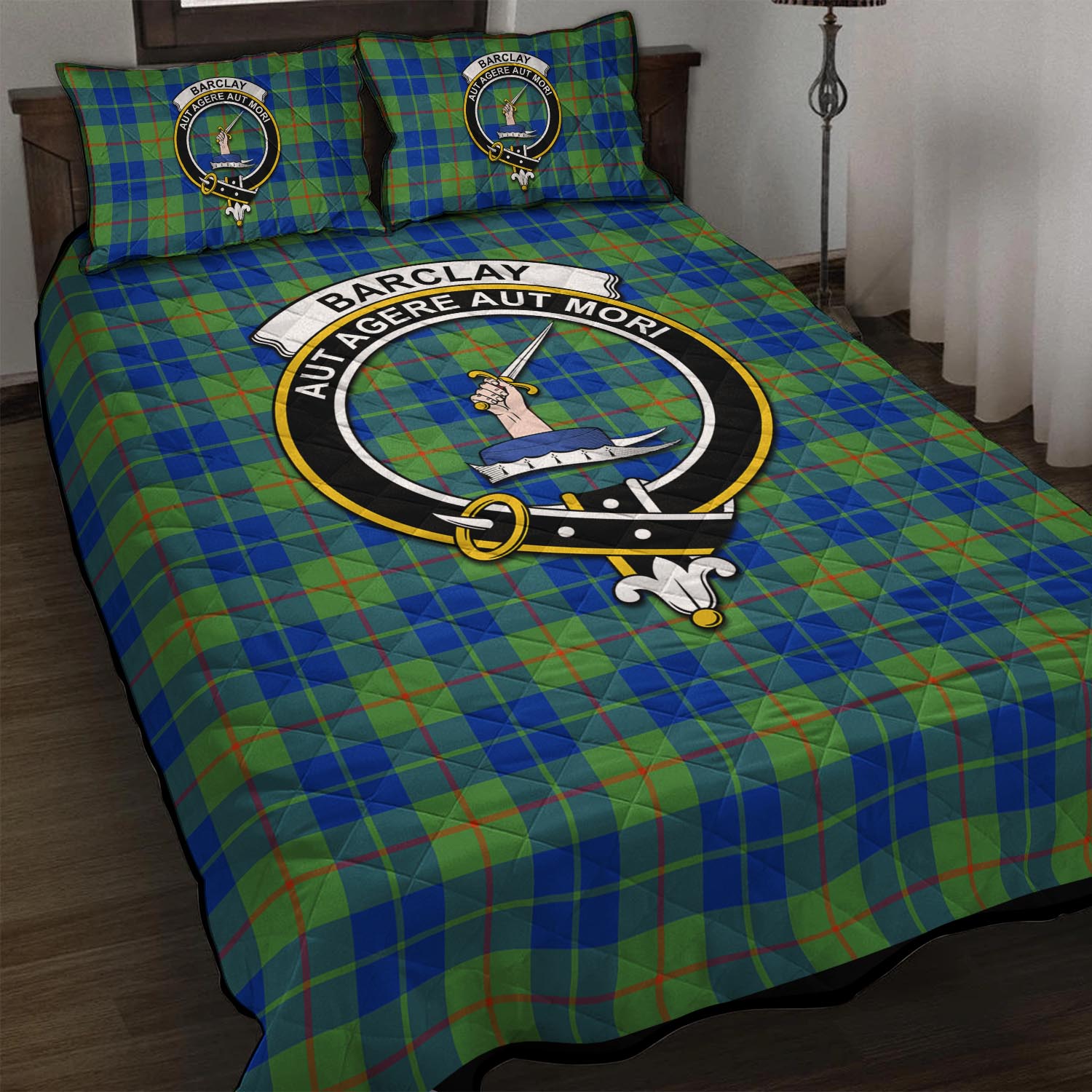 Barclay Hunting Ancient Tartan Quilt Bed Set with Family Crest - Tartan Vibes Clothing