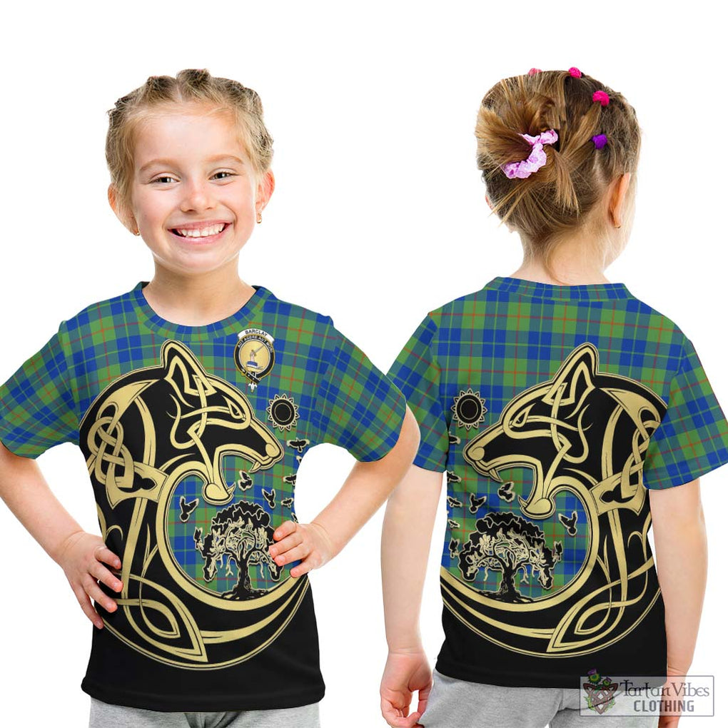 Barclay Hunting Ancient Tartan Kid T-Shirt with Family Crest Celtic Wolf Style - Tartan Vibes Clothing