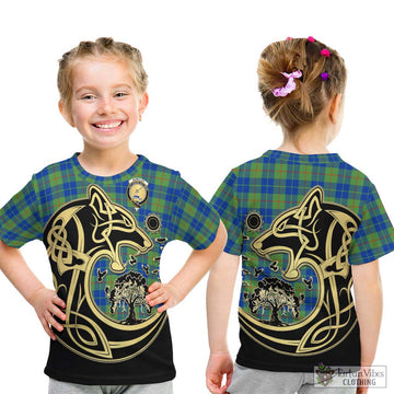 Barclay Hunting Ancient Tartan Kid T-Shirt with Family Crest Celtic Wolf Style