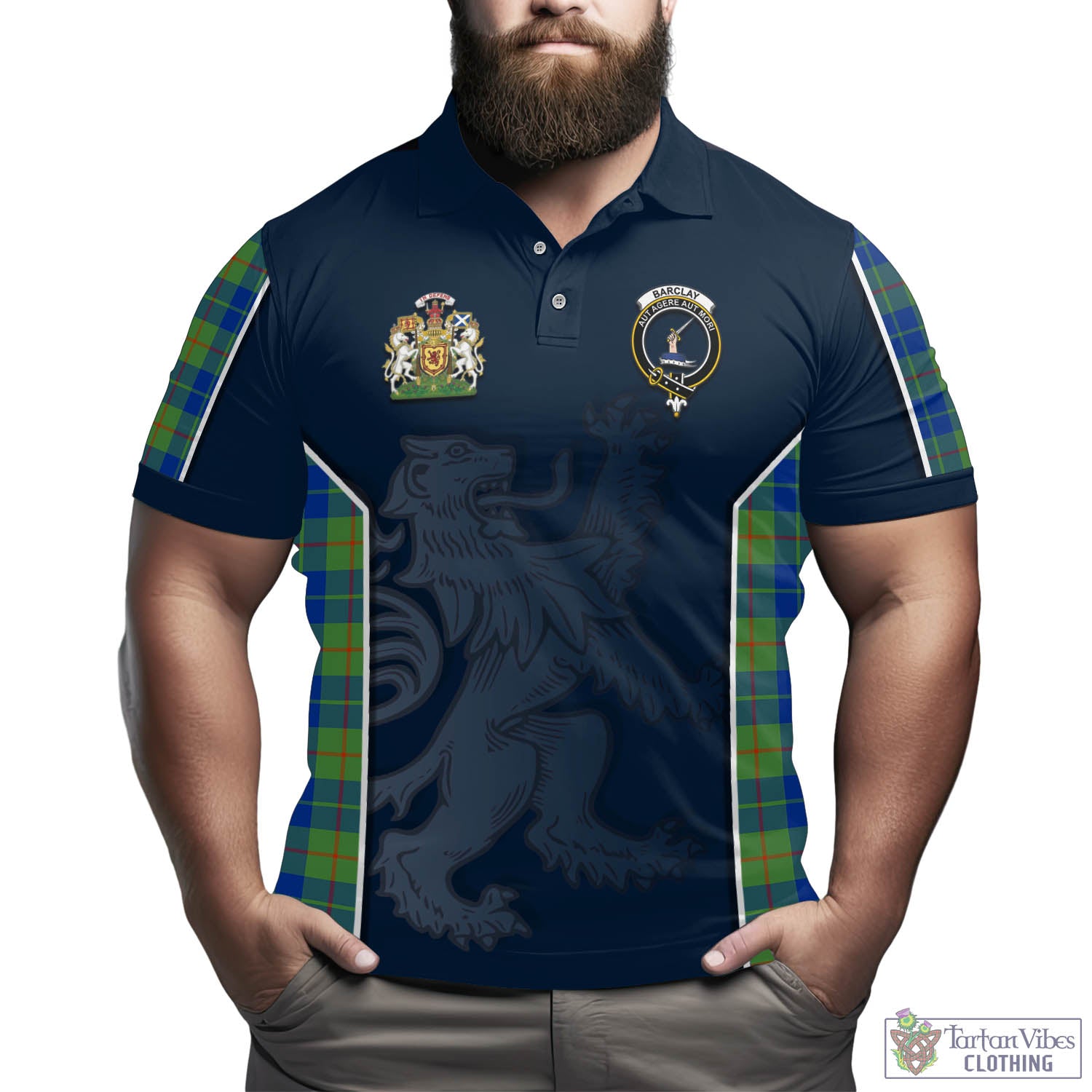 Tartan Vibes Clothing Barclay Hunting Ancient Tartan Men's Polo Shirt with Family Crest and Lion Rampant Vibes Sport Style