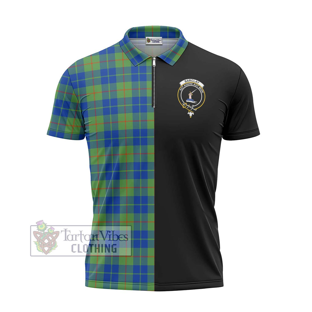 Barclay Hunting Ancient Tartan Zipper Polo Shirt with Family Crest and Half Of Me Style - Tartanvibesclothing Shop