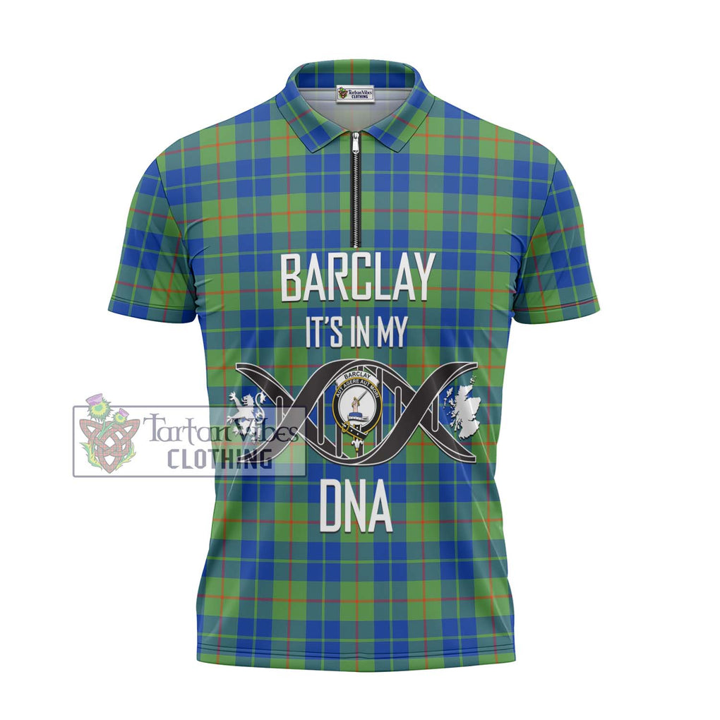 Barclay Hunting Ancient Tartan Zipper Polo Shirt with Family Crest DNA In Me Style - Tartanvibesclothing Shop