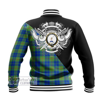 Barclay Hunting Ancient Tartan Baseball Jacket with Family Crest and Military Logo Style