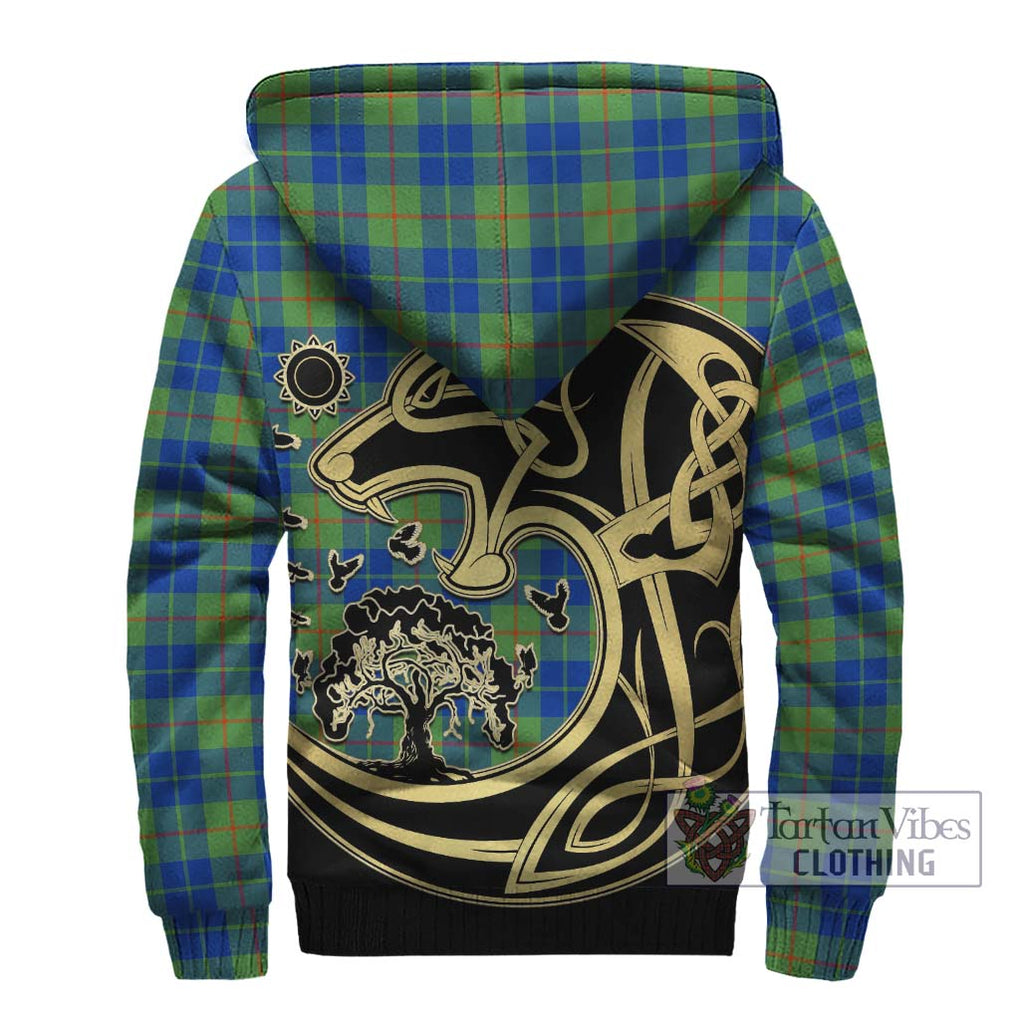 Barclay Hunting Ancient Tartan Sherpa Hoodie with Family Crest Celtic Wolf Style - Tartan Vibes Clothing