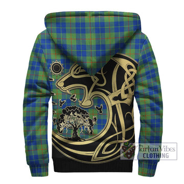 Barclay Hunting Ancient Tartan Sherpa Hoodie with Family Crest Celtic Wolf Style