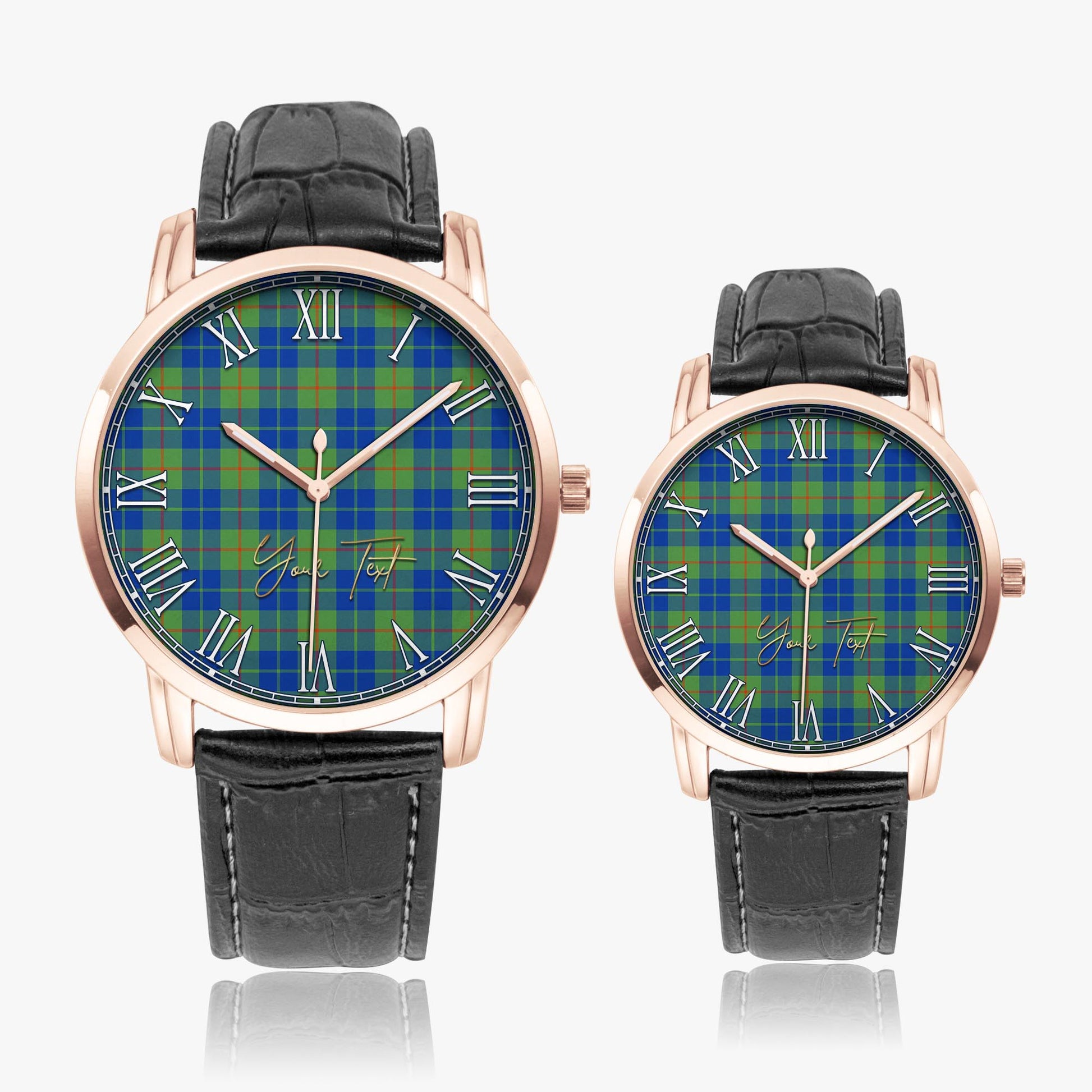 Barclay Hunting Ancient Tartan Personalized Your Text Leather Trap Quartz Watch Wide Type Rose Gold Case With Black Leather Strap - Tartanvibesclothing