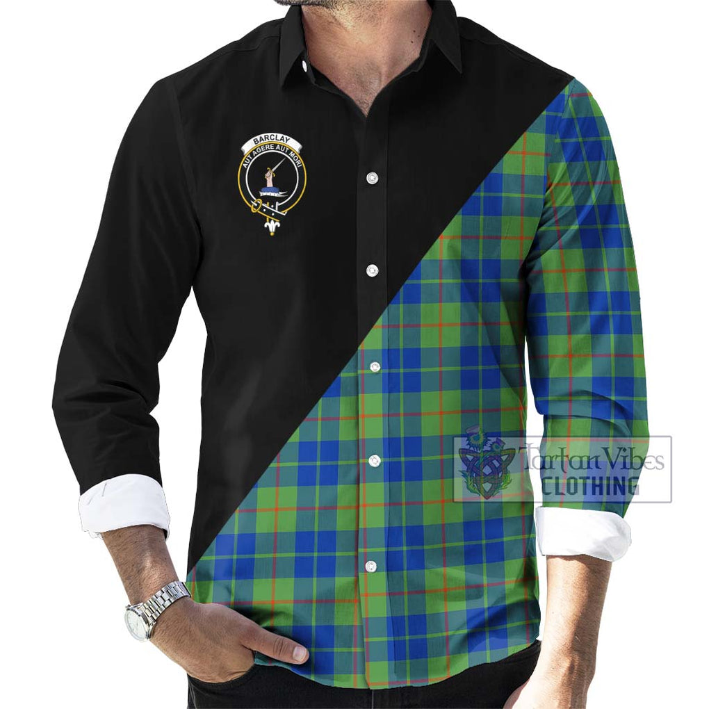 Barclay Hunting Ancient Tartan Long Sleeve Button Shirt with Family Crest and Military Logo Style - Tartanvibesclothing Shop