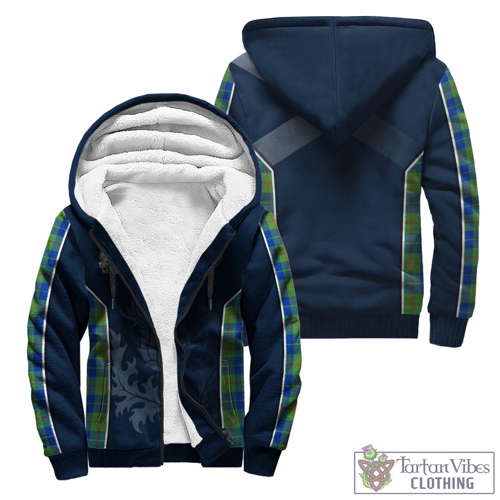 Tartan Vibes Clothing Barclay Hunting Ancient Tartan Sherpa Hoodie with Family Crest and Scottish Thistle Vibes Sport Style