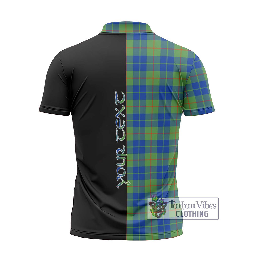 Barclay Hunting Ancient Tartan Zipper Polo Shirt with Family Crest and Half Of Me Style - Tartanvibesclothing Shop