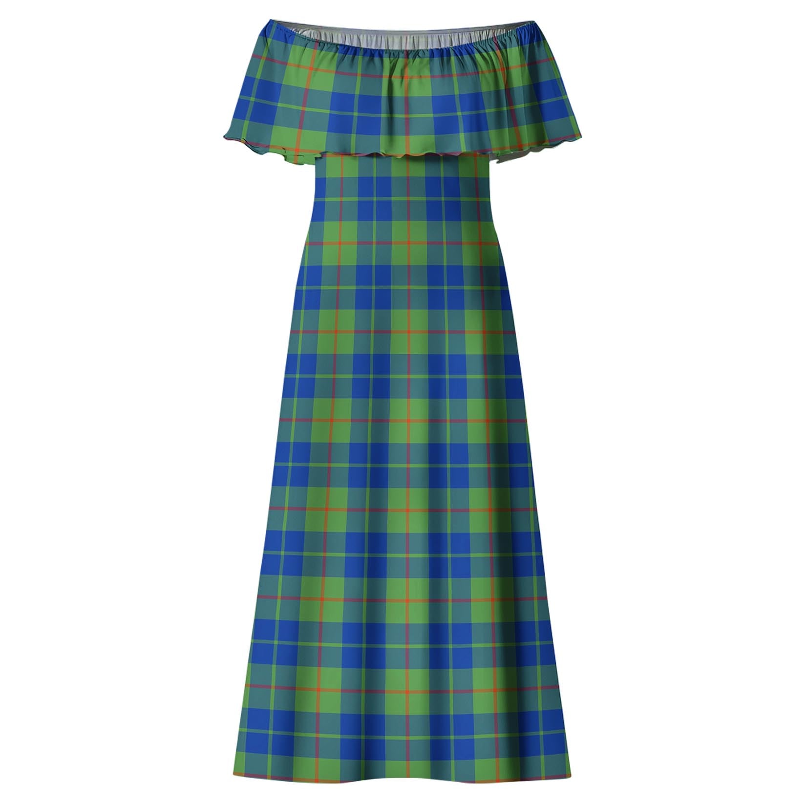 Barclay Hunting Ancient Tartan Off Shoulder Long Dress - Tartanvibesclothing