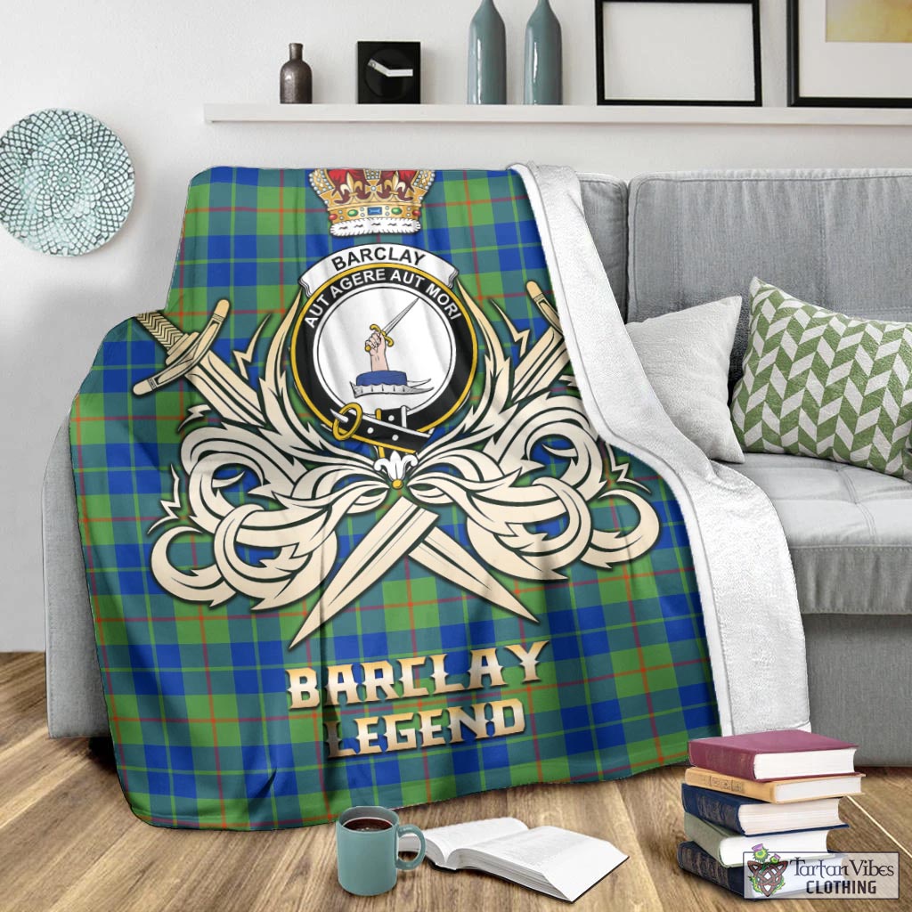 Tartan Vibes Clothing Barclay Hunting Ancient Tartan Blanket with Clan Crest and the Golden Sword of Courageous Legacy