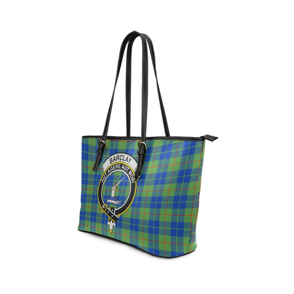 Barclay Hunting Ancient Tartan Leather Tote Bag with Family Crest - Tartanvibesclothing