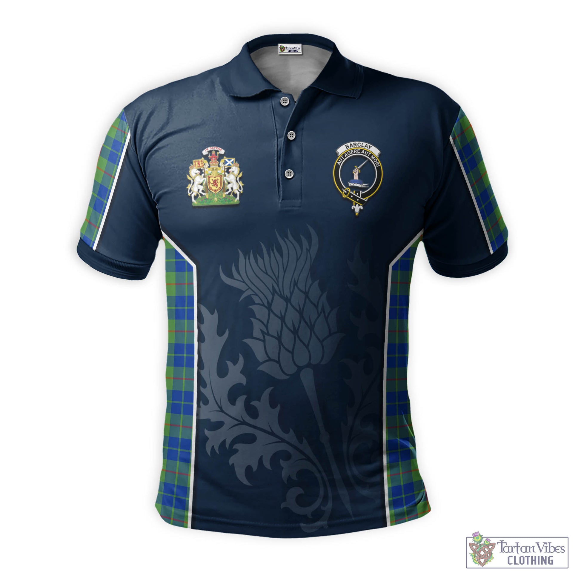 Tartan Vibes Clothing Barclay Hunting Ancient Tartan Men's Polo Shirt with Family Crest and Scottish Thistle Vibes Sport Style