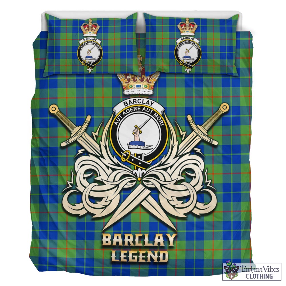 Tartan Vibes Clothing Barclay Hunting Ancient Tartan Bedding Set with Clan Crest and the Golden Sword of Courageous Legacy