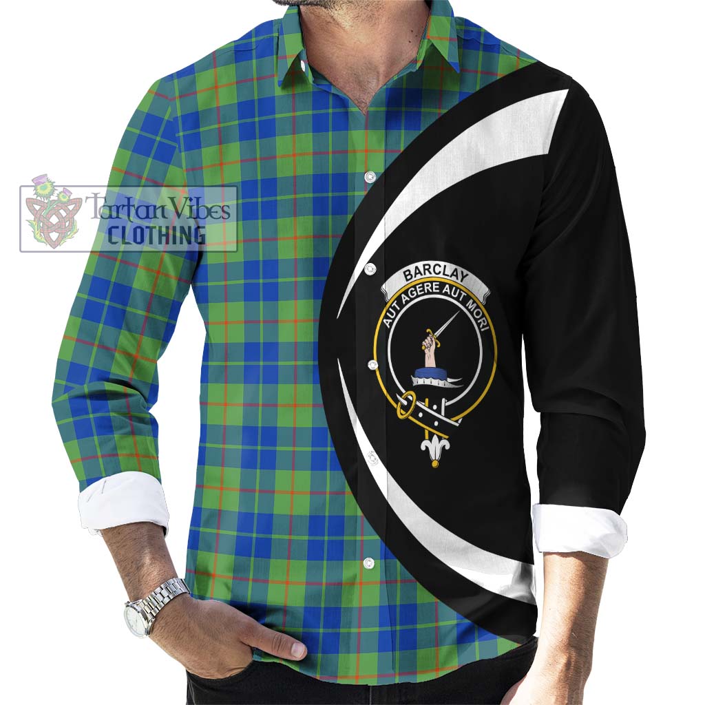 Barclay Hunting Ancient Tartan Long Sleeve Button Up with Family Crest Circle Style - Tartan Vibes Clothing