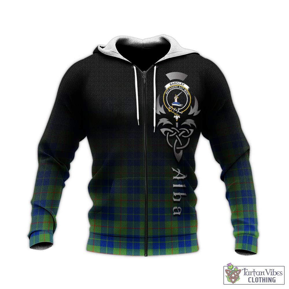 Tartan Vibes Clothing Barclay Hunting Ancient Tartan Knitted Hoodie Featuring Alba Gu Brath Family Crest Celtic Inspired