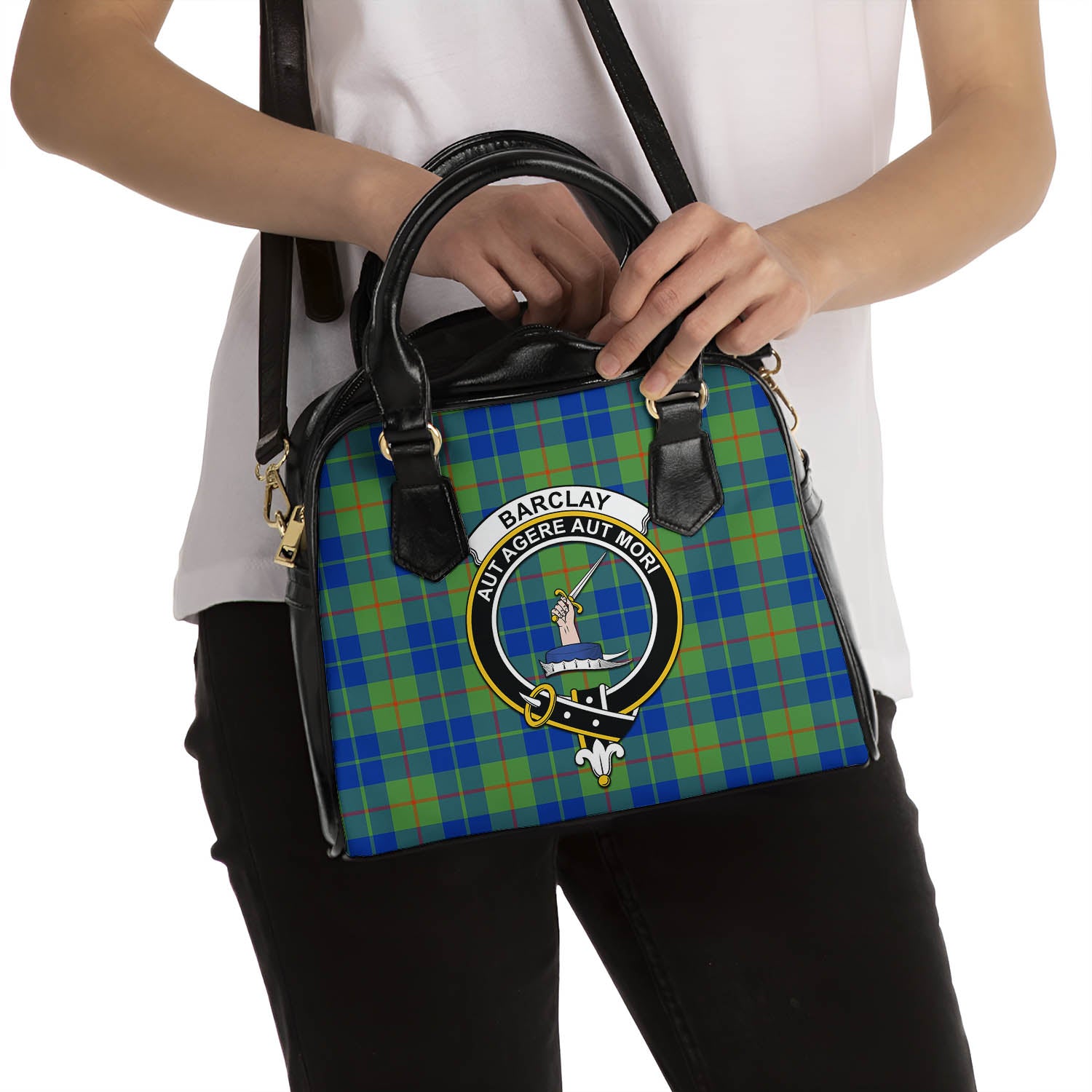 Barclay Hunting Ancient Tartan Shoulder Handbags with Family Crest - Tartanvibesclothing