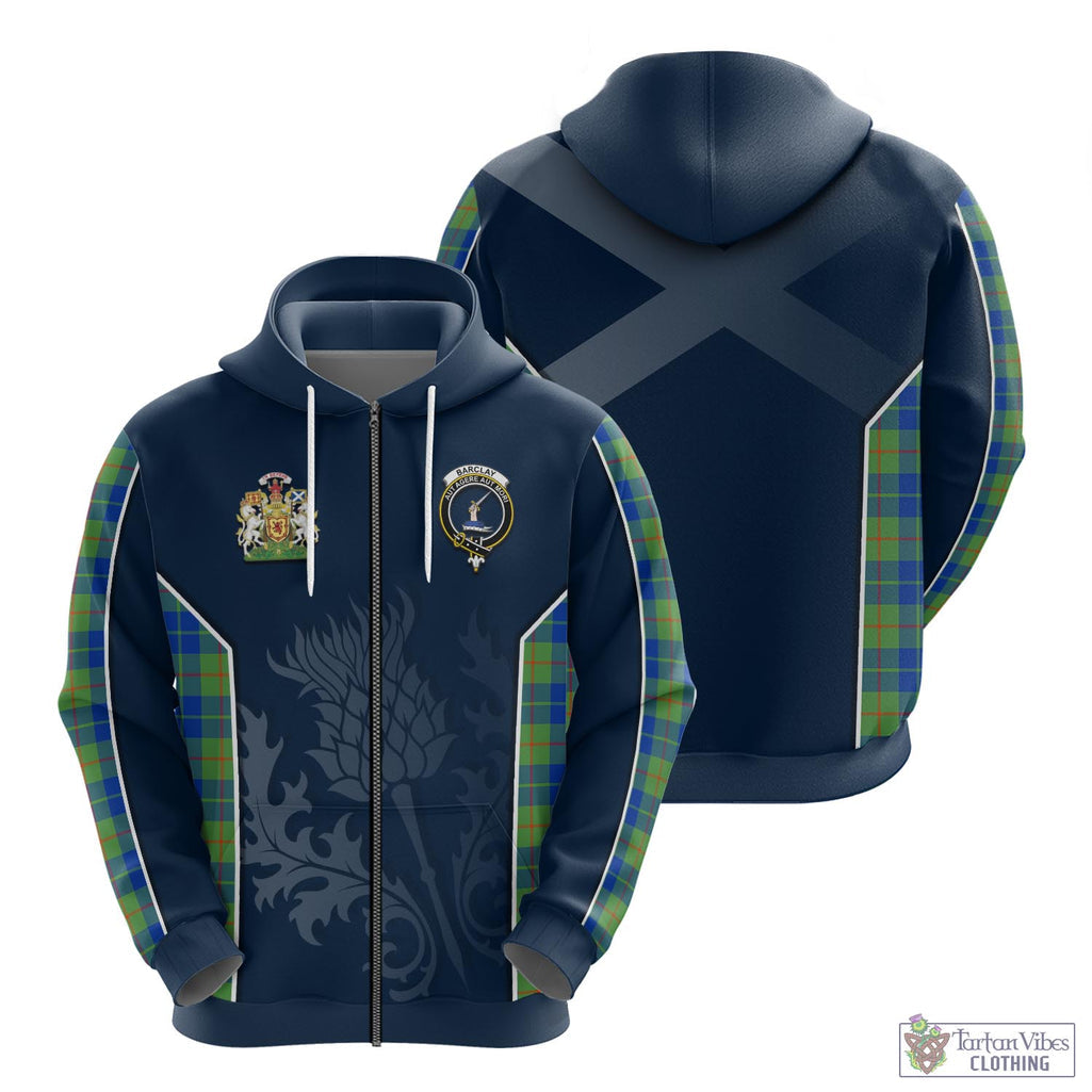 Tartan Vibes Clothing Barclay Hunting Ancient Tartan Hoodie with Family Crest and Scottish Thistle Vibes Sport Style