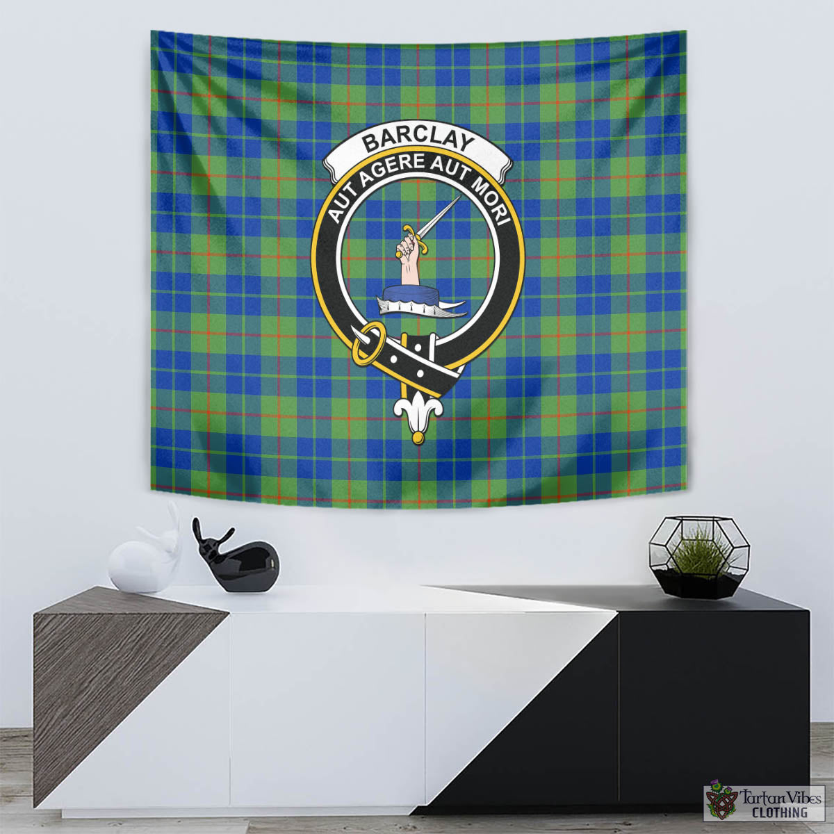 Tartan Vibes Clothing Barclay Hunting Ancient Tartan Tapestry Wall Hanging and Home Decor for Room with Family Crest