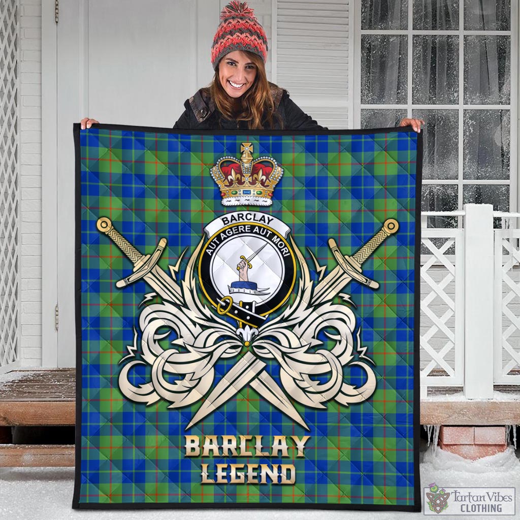 Tartan Vibes Clothing Barclay Hunting Ancient Tartan Quilt with Clan Crest and the Golden Sword of Courageous Legacy