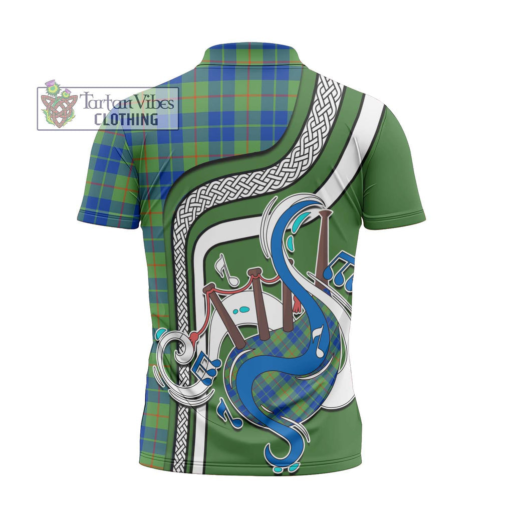 Barclay Hunting Ancient Tartan Zipper Polo Shirt with Epic Bagpipe Style - Tartanvibesclothing Shop