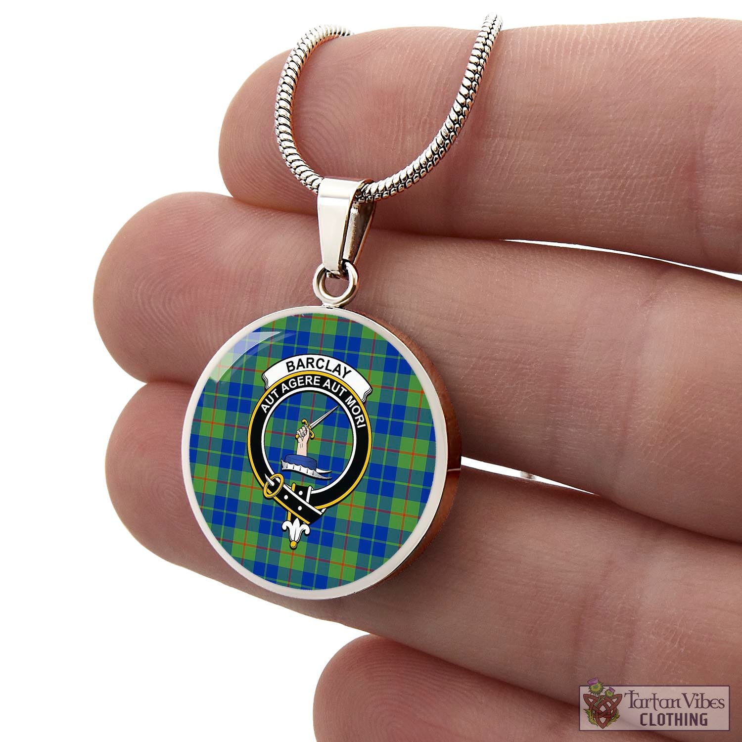 Tartan Vibes Clothing Barclay Hunting Ancient Tartan Circle Necklace with Family Crest