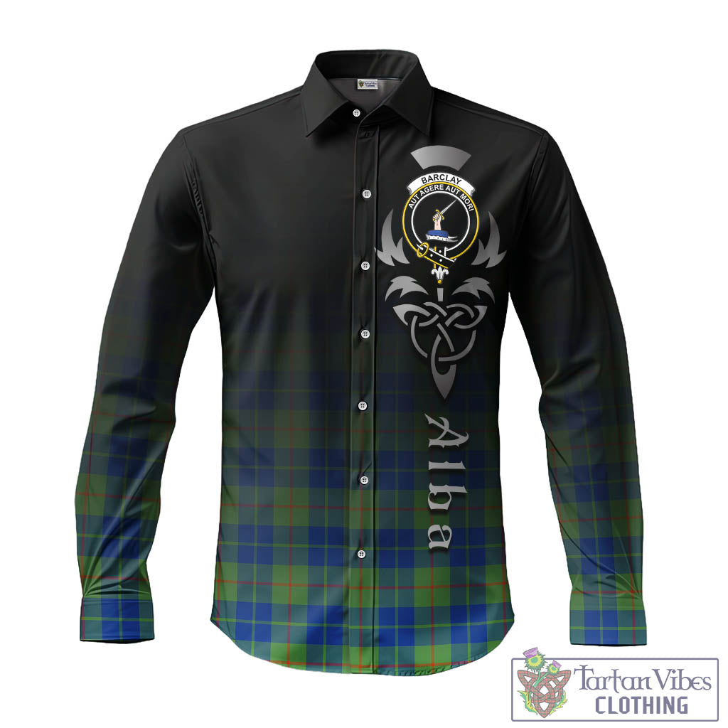 Tartan Vibes Clothing Barclay Hunting Ancient Tartan Long Sleeve Button Up Featuring Alba Gu Brath Family Crest Celtic Inspired