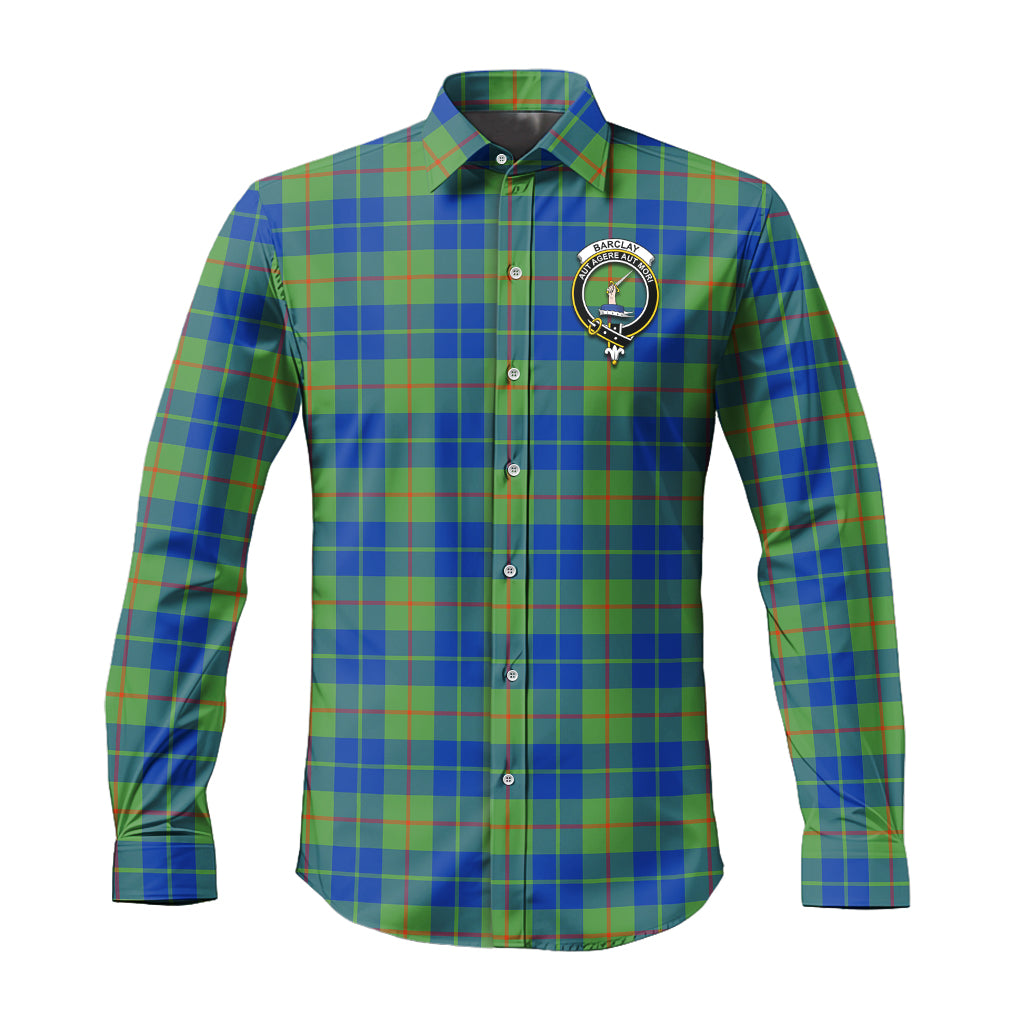 Barclay Hunting Ancient Tartan Long Sleeve Button Up Shirt with Family Crest - Tartanvibesclothing