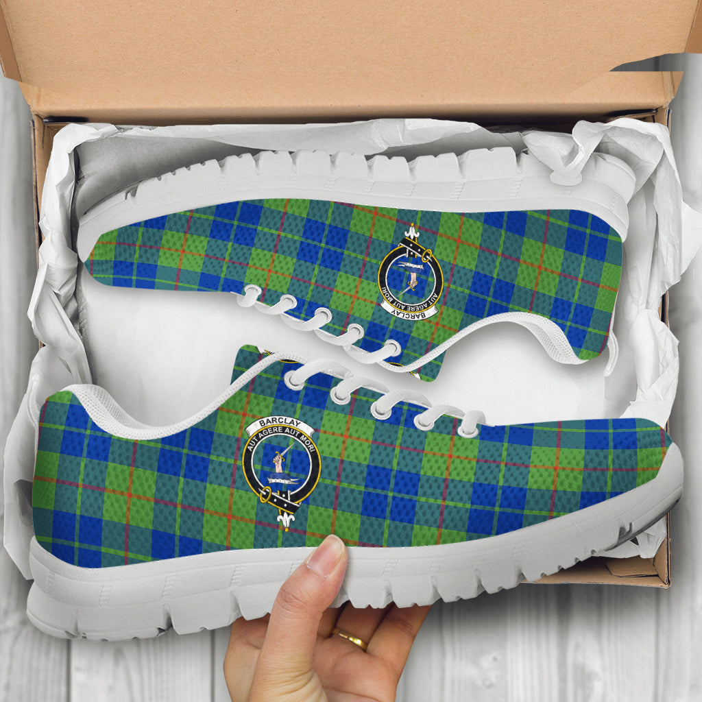 Barclay Hunting Ancient Tartan Sneakers with Family Crest - Tartan Vibes Clothing